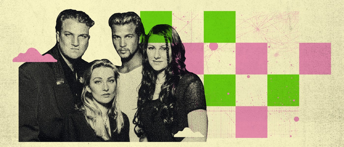 A photo-illustration of the four members of Ace of Base.