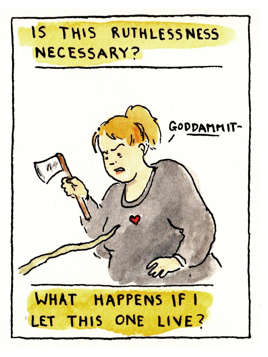"Is this ruthlessness necessary?" The vine is reaching toward the author's heart!! She is so annoyed. "GODDAMMIT-" "What happens if I left this one live?"