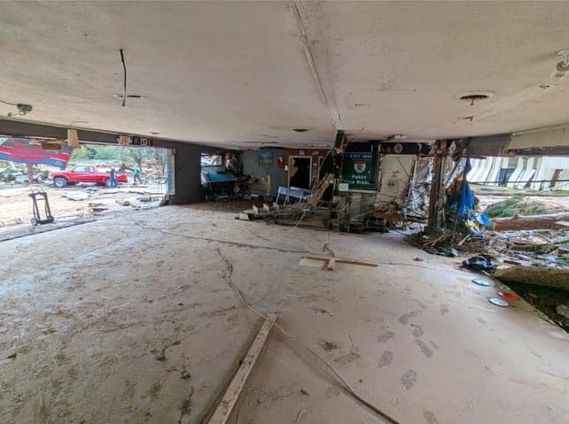 Remains of the Root Bar, Asheville NC; just a bare concrete floor and ceiling 