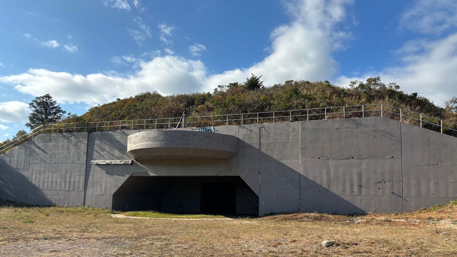 Battery Harris East at Fort Tilden, under a spectacular blue sky and clouds